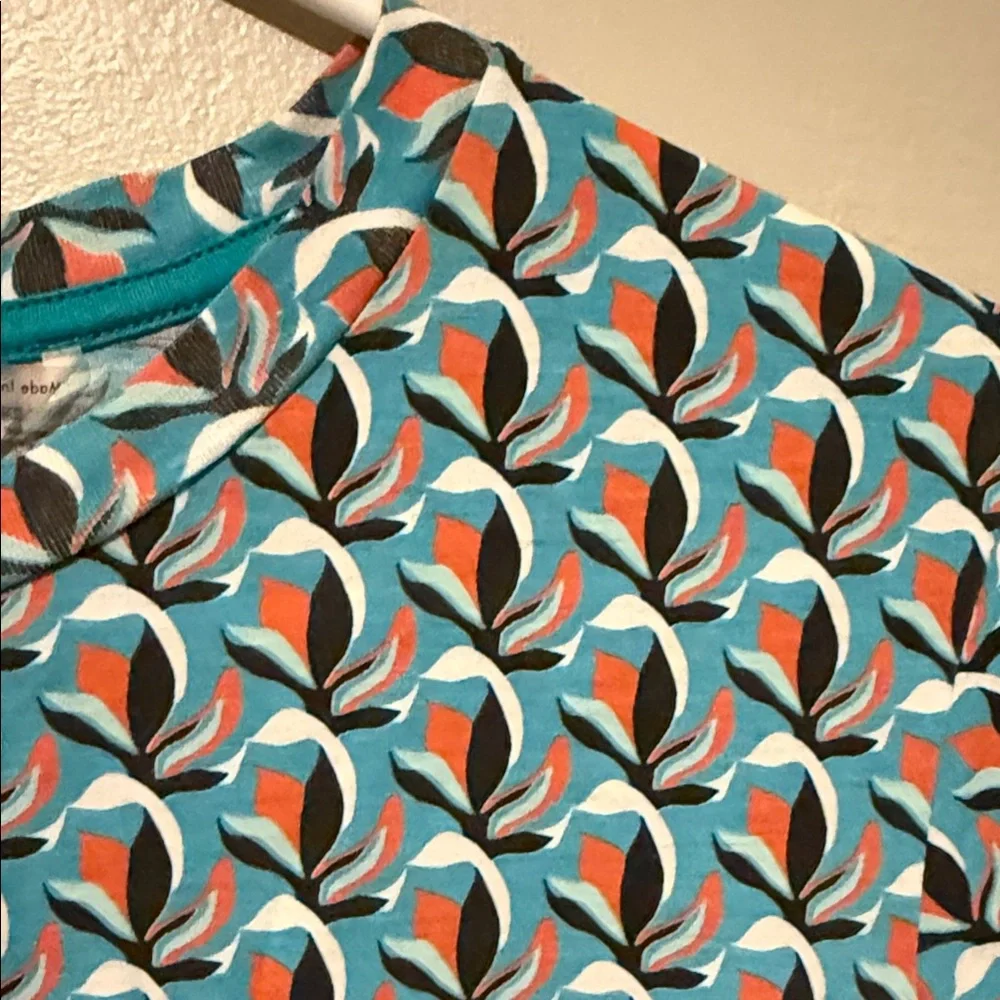 Diane Von Furstenberg Teal Patterned Short Sleeve Top Large - Picture 4 of 7